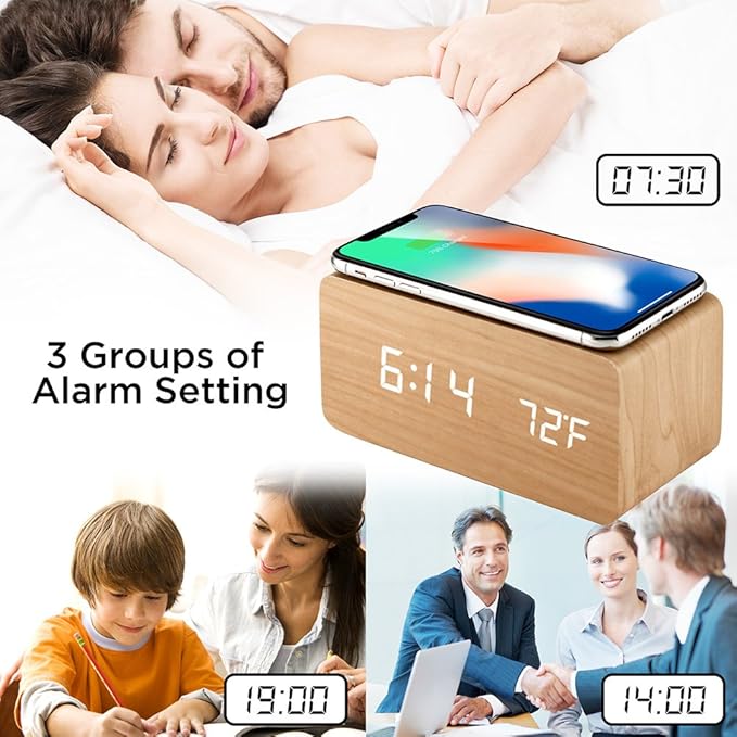 OCT17 Alarm Clock with Qi Wireless Charging Pad Compatible with iPhone Samsung