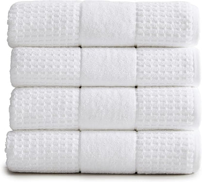 Market & Place 100% Cotton Super Soft Luxury Bath Towel Set | Quick-Dry and Highly Absorbent | Waffle Textured | 550 GSM | Includes 4 Bath Towels | Harper Collection (White)