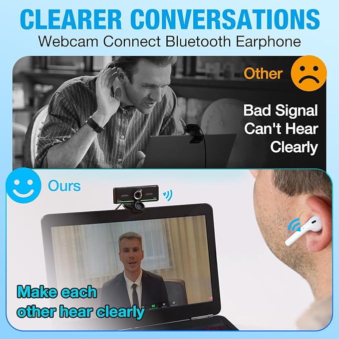 1080P Webcam with Microphone for Desktop, Computer Webcam Connect Bluetooth