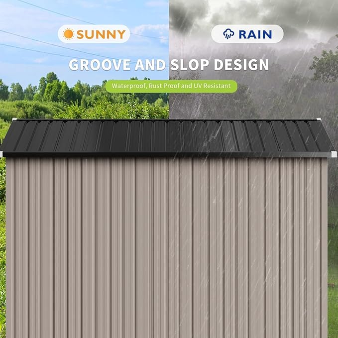 Aoxun 10x8 FT Outdoor Storage Shed with Double Hinged Large Door Utility Garden Shed with Lockable Door & Sloped Roof Metal Sheds Outdoor Storage for Garden, Backyard, Patio and Backyard, Brown