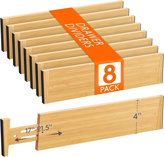 Lifewit 4" High 8 Pack Bamboo Drawer Dividers 43-54cm/17-21.5" Adjustable