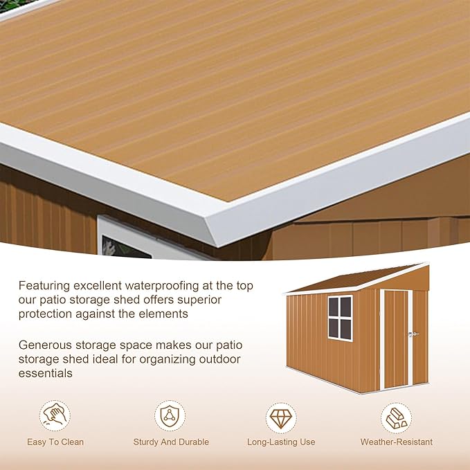 8x4 FT Outdoor Storage Shed, Metal Tool Storage with Updated Frame Structure, Vertical Outside Storage Building, Ventilation, Sloped Roof, Metal Garden Shed for Backyard, Lawn, Patio (8x4 FT)