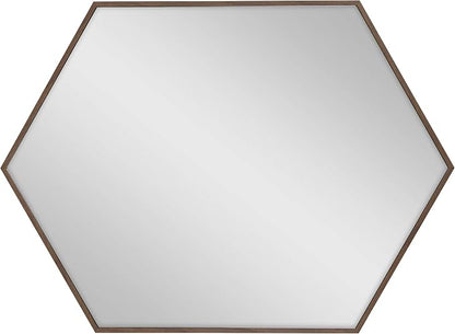 Kate and Laurel Rhodes Mid-Century Modern Hexagon Wall Mirror, Walnut Brown, 31x22-Inches