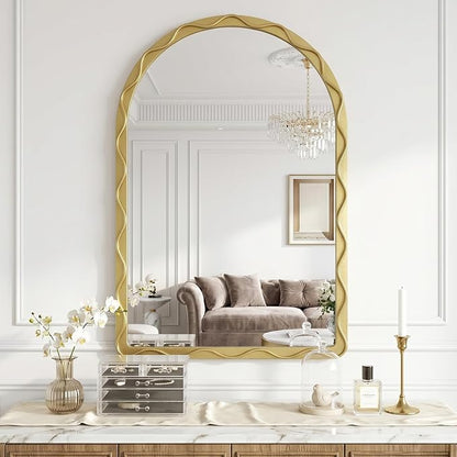 Uniclinens Gold Arched Mirror Decor - Large Vintage Scalloped Mirror Decor with Metal Frame, Wavy Decor Mirror for Nursery,Entryway,Fireplace,Living Room,Hallway,Bathroom,24"X36"