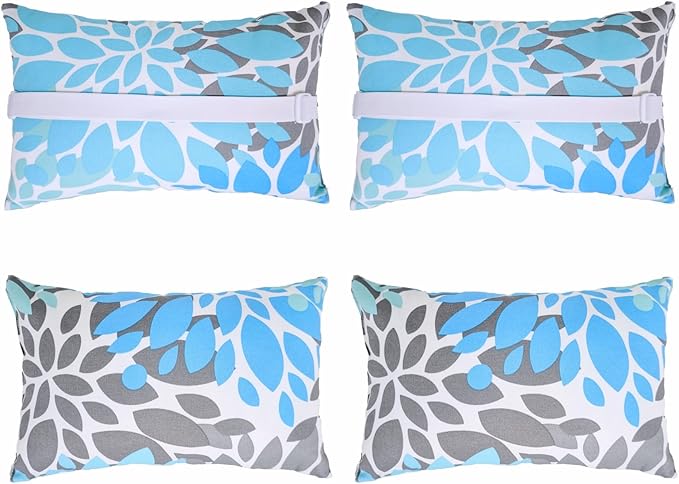 JMGBird Outdoor Pillow for Chaise Lounge Chair Set of 4 Waterproof Headrest Pillow Lumbar Pillows with Insert & Adjustable Elastic Strap for Beach Poolside Patio Office, 10x16 Inch