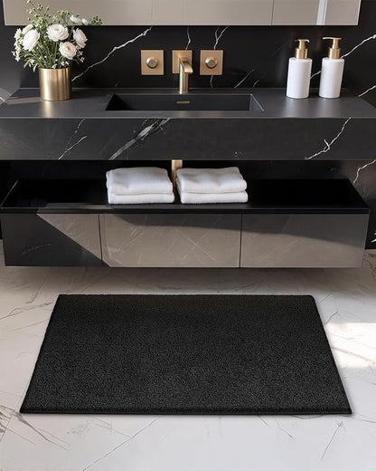 Color&Geometry Simple and Stylish Large Bath Mats for Bathroom Non Slip, 20"x32" All Black Bathroom Rugs, Absorbent, Soft, Washable, Microfiber Shower Mat