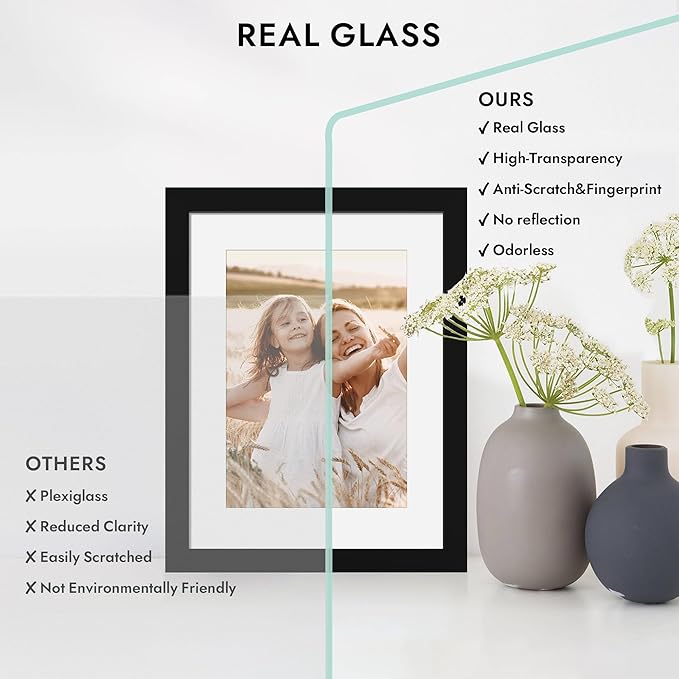 5x7 Picture Frame with Glass, Display Pictures 4x6 with Mat or 5 x 7 without Mat - Wall and Tabletop, 5 by 7 Photo Wooden Frames (Black, 1 Pack)