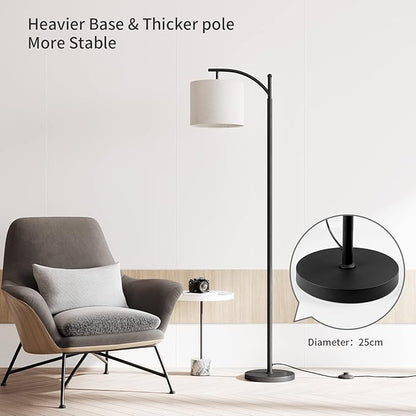 SUNMORY Arc Floor Lamp, Modern Floor Lamp with Romote Control and Stepless Dimmable Bulb, Metal Standing Lamps with Hanging Lampshade for Living Room, Bedroom, Office (Black)