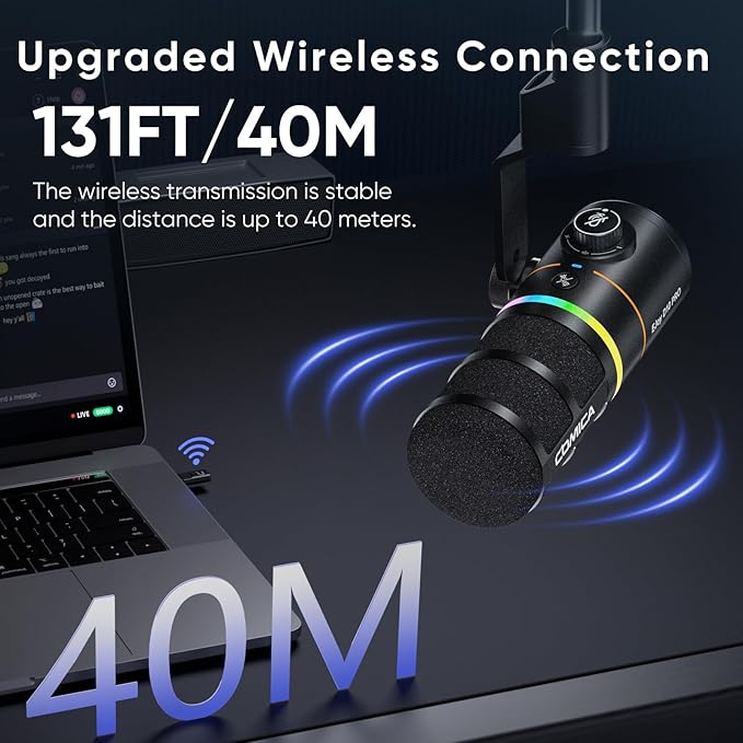EJoy D10 PRO Combo Dual-Channel Wireless USB Gaming Microphone – RGB Dynamic Mic