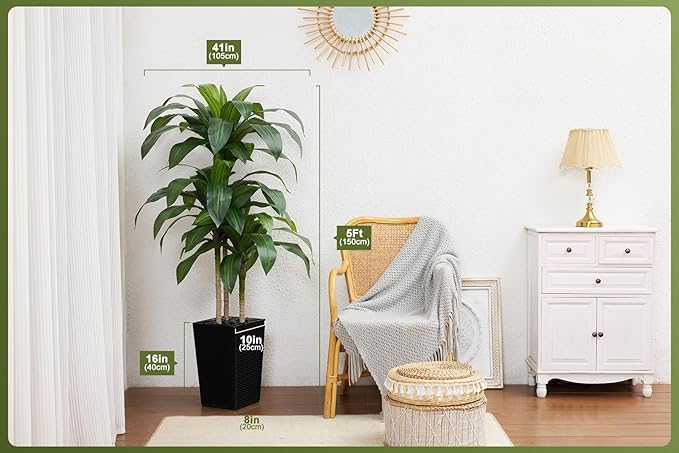 Artificial Dracaena Tree 5FT - Fake Tree with Black Taper Planter & Pebbles - UV Resistant Faux Yucca Tropical Plant - Artificial Trees for Home Office Living Room Decor Indoor Outdoor