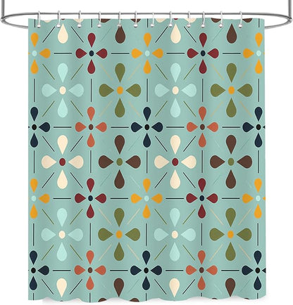 APROPHIC Mid Century Retro Shower Curtain 72x72 Inches, Vintage Geometric Pattern Bathroom Curtain with Hooks, Waterproof Polyester Fabric for Bath Shower, Machine Washable Home Decor for Bath, Green