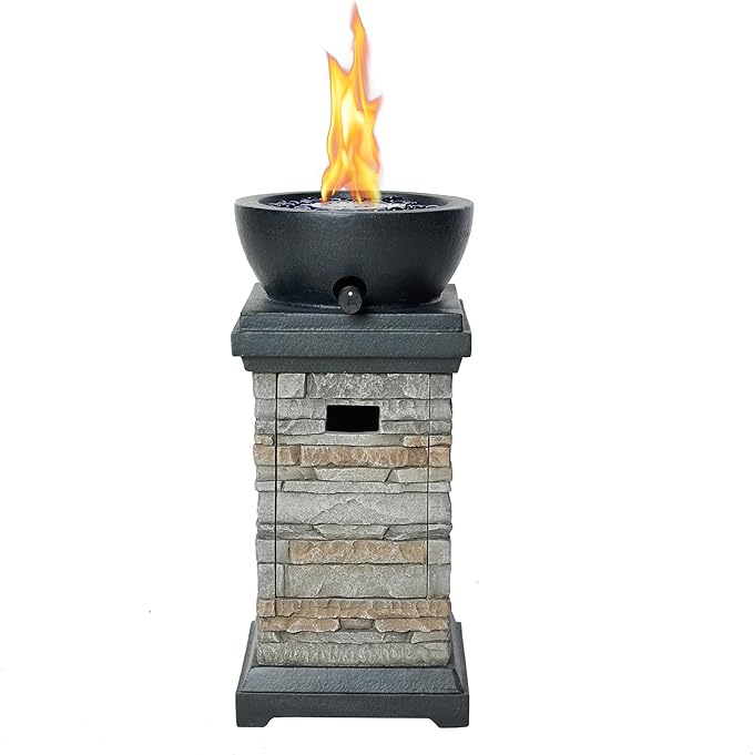 1 lb Bowl Gas Fire Pit, 10,000 BTU Propane Fire Pit, Outdoor Firepit for Outdside Patio w/Glass Rocks
