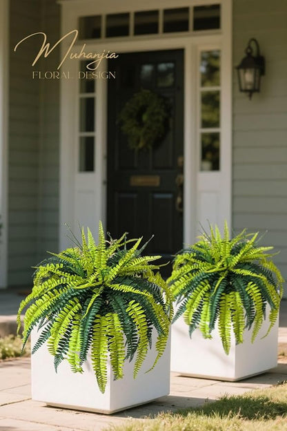 Polyester Artificial Boston Fern Bush,Set of 4,Fake Fern Hanging Plants UV Resistant That Look Real for Outdoors and Home Decor. (36" 4Pcs-Yellow Green)
