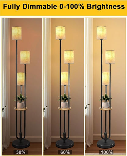 Lightdot 64Inch Floor Lamp with Table Dimmable Black Floor Lamp for Living Room 3 Lights Mid Century Modern Tall Standing Lamp with 5Lbs Heavy Base for Bedroom/Sofa Beside/Corner Decor(Bulbs Included