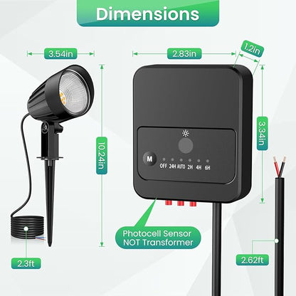 ZZXX Low Voltage Landscape Lighting 12W 1200LM Landscape Lights with Photocell Sensor, 2700K Super Warm White LED Spotlights Outdoor IP66 Waterproof AC/DC 12V-24V for Yard Garden Pathway Tree(10 Pack)