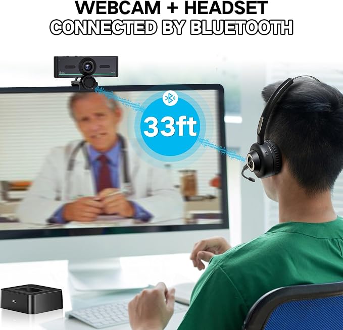 1080P Webcam with Microphone for Desktop, Computer Webcam Connect Bluetooth