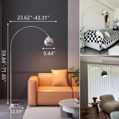 MIXL-Chrome Arc Floor Lamp,Arc Floor Lamps for Living Room,Adjustable Reading Standing Light,Modern Arch Standing Lamp for Bedroom Study Room