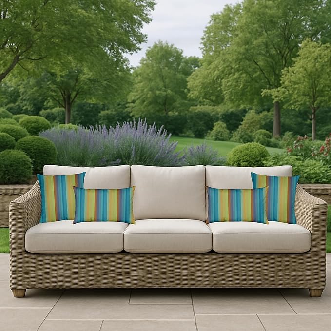 RSH DECOR: Sunbrella Square Throw Pillows Set of 2 | 20" x 20" | Water and Fade-Resistant Performance Fabric | Outdoor Pillow Covers with Down-Alternative Inserts | Astoria Lagoon