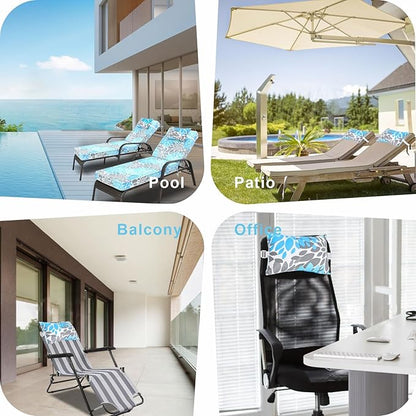 JMGBird Outdoor Pillow for Chaise Lounge Chair Set of 4 Waterproof Headrest Pillow Lumbar Pillows with Insert & Adjustable Elastic Strap for Beach Poolside Patio Office, 10x16 Inch