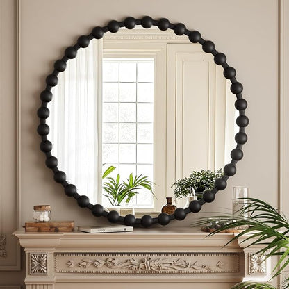 Easly Round Mirror for Wall, 32 Inch Black Beaded Frame Decorative Vanity Mirror, Circle Bathroom Mirror with High-Definition Lense, Modern Wall Decor for Bathroom, Living Room, Bedroom, Entryway