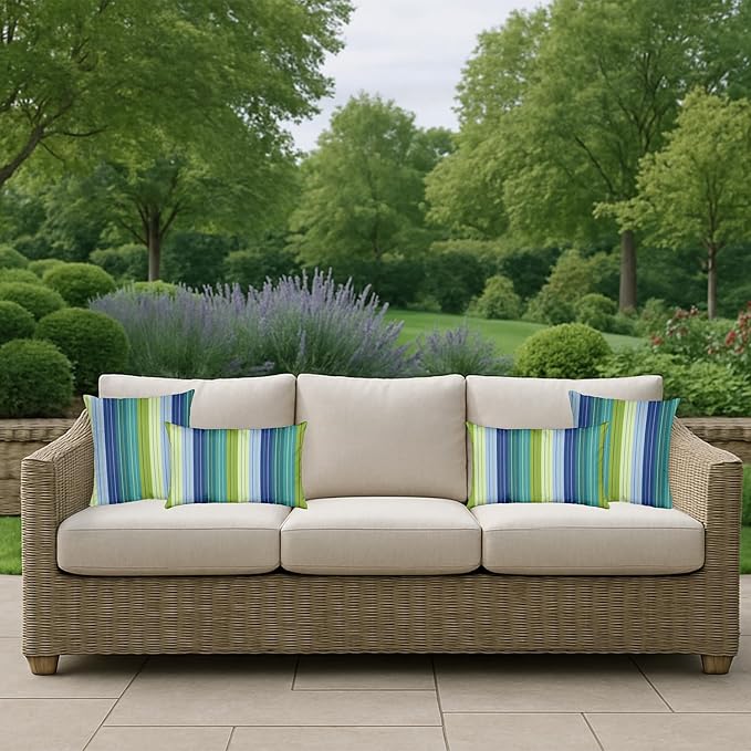 RSH DECOR: Sunbrella Square Throw Pillows Set of 4 | 17" x 17" | Water and Fade-Resistant Performance Fabric | Outdoor Pillow Covers with Down-Alternative Inserts | Seville Seaside