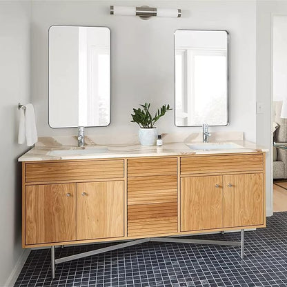 ANDY STAR 30"x48"Chrome Bathroom Mirror, Large Wall Mirror for Bathroom, Rounded Rectangle Mirror in Premium Stainless Steel Metal Frame Hangs Horizontal Or Vertical
