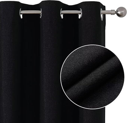 Joydeco Black Blackout Curtains 120 Inches Long, Extra Long Curtains 120 Inch Length 1 Panel for Bedroom, Thermal Insulated Linen Black Out Curtains with Grommets(100x120, Black)