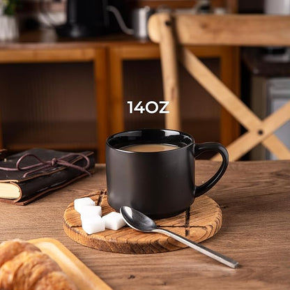 GBHOME 14 OZ Coffee Mugs Set of 6, Stackable Ceramic Mugs for Men, Women, Modern Coffee Cups With Stable Base for Latte, Tea, Cappuccino. Dishwasher & Microwave Safe, Matte Black