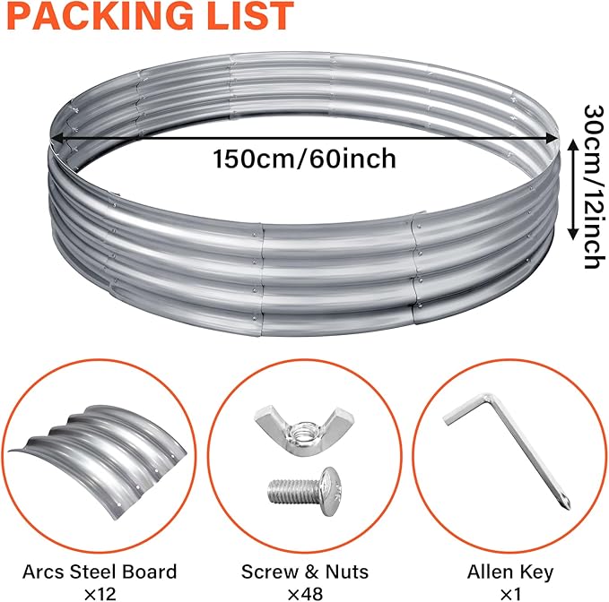 HGD 60 Inch Large Galvanized Steel Metal Fire Pit Ring - 5FT Heavy Duty Fire Rings for Outside Wood Burning - 12" Tall Portable Bonfire Firepit for Backyard, Patio, Camping
