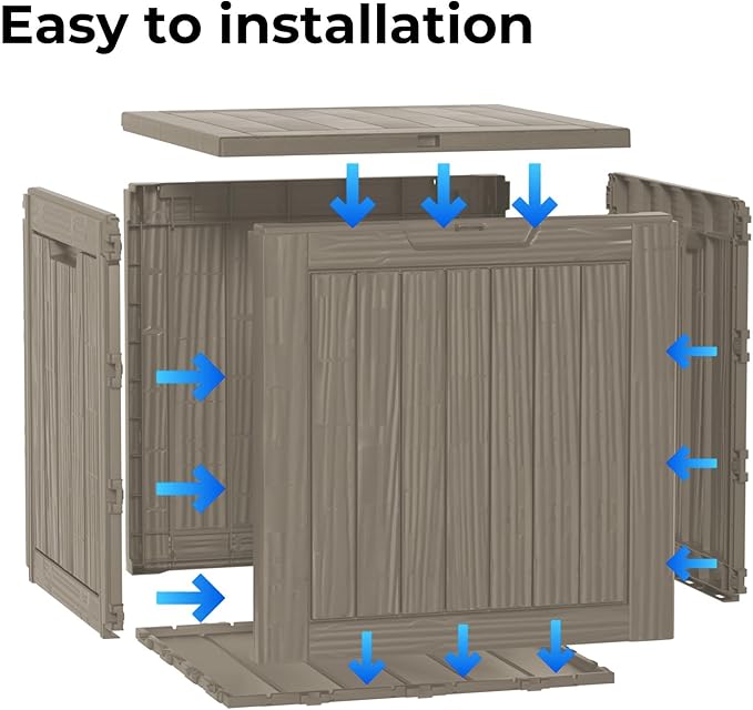 35 Gallon Resin Deck Box, Waterproof Outdoor Storage Bin for Patio, Poolside, and Garden, Lockable & UV-Resistant,Grey