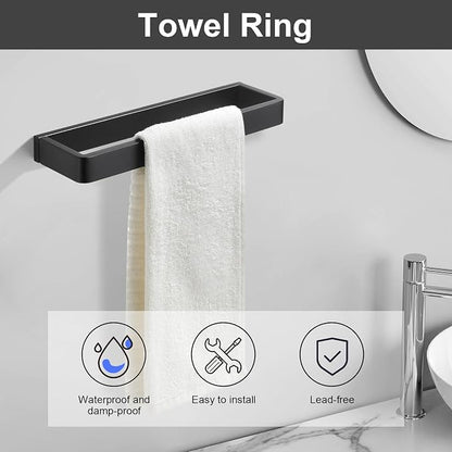 YACVCL 4-Piece Matte Black Bathroom Hardware Accessories Set, Bath Towel Bar Set SUS304 Stainless Steel, Round Towel Racks for Bathroom Wall Mounted