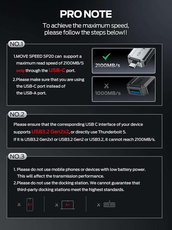MOVE SPEED 1TB External SSD, 2100MB/s TLC Reliable Transfer Portable SSD