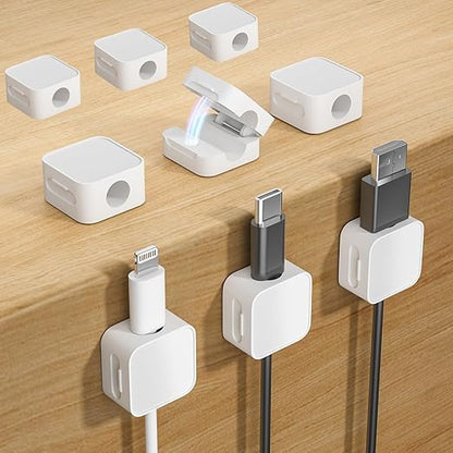 9 White Magnetic Cable Clips, Under Desk Cable Management, Cord Holder