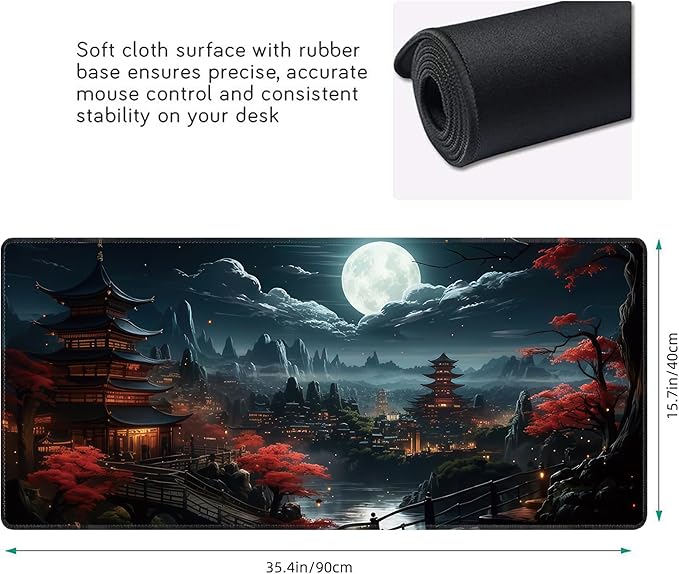 Japanese Full Moon Large Mouse Pad, Gaming Keyboard Desk Pad, Extended Mouse