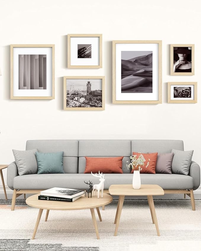Egofine 11x14 Picture Frame Made of Solid Wood with Plexiglass, Display Pictures 5x7/8x10 with Mat or 11x14 Without Mat for Tabletop and Wall Mounting, Oak Wood