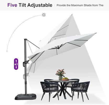 PURPLE LEAF 9 Feet Patio Umbrella with Base Outdoor Cantilever Square Umbrella Aluminum Offset Umbrella with 360-degree Rotation for Garden Deck Pool Patio White