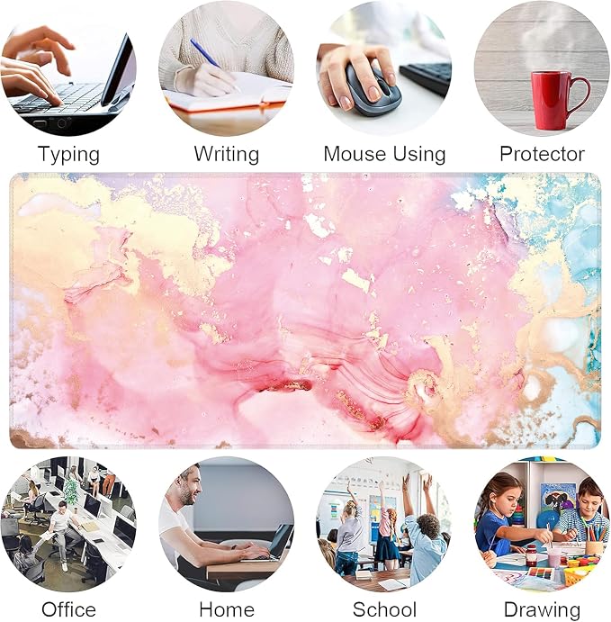 Cute Pink Marble Large Mouse Pad, Gaming Keyboard Desk Pad, Extended Mouse Mat