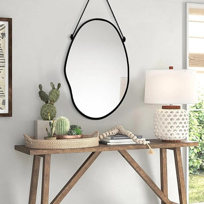 Bedroom Wall Mirror Irregular Black Frame Asymmetrical Mirror for Wall Vanity Bathroom Living Room Bedroom Entryway Hallway Modern Unique Decorative Artistic Hanging Mirror