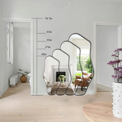Large Irregular Wall Mirror, 63"x29" Asymmetrical Full Length Mirror with Black Metal Frame, Organic Shape Mirror for Entryway Hallway Living Room, Horizontal or Vertical Wall Hanging