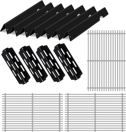 RuiTEERS Grill Grate and Flavorizer Bars Heat Deflector Grill Parts for Weber Genesis 2 GS4 Grates 66089, 66097, 66041, 66033, 66796, Weber Genesis II E-410, E-435, S-435, SE-410, Porcelain Steel