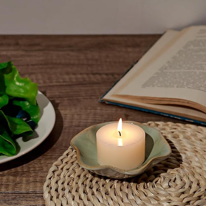Koythin 2-Piece Ceramic Candle Holder, Aesthetics Candlestick Holders for Tea Lights, Lotus Leaf Shape Candle Stand for Mantle Table, Adorable Vintage Decor for Weddings Dining (Light Green)