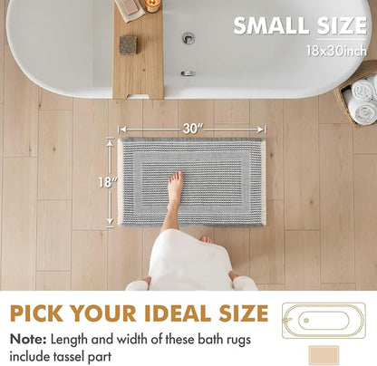 MIULEE Set of 2 Waffle Bathroom Rugs, Boho Bath Rug Super Absorbent, Non Slip Washable Ultra Soft Rubber Backed Shower Bath Mats for Floor, Tub, Shower, Looped Design, Lightgrey & Cream, 18x30 Inch