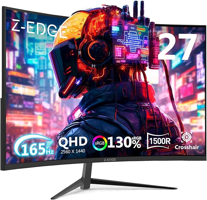 Z-Edge 27 inch Curved Gaming Monitor, QHD 1440P 165Hz 144Hz Curved 1500R Computer Monitor, MPRT 1ms Monitor Gaming, 16.7M Colors, UG27Q Frameless Bezel, 2X DP 1.4 Ports and 2X HDMI 2.0 Ports