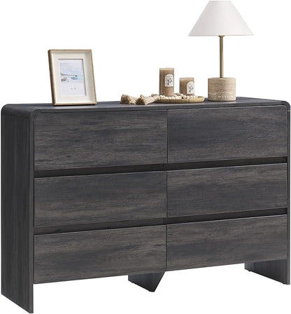 AMERLIFE 6 Drawer Dresser for Bedroom, 49" Wide Modern Chest of Storage Drawers with Rounded Corners, Anti-Tip Kit, Wood Cabinet Organizer for Closet, Living Room, Nursery, Easy Assembly, Black