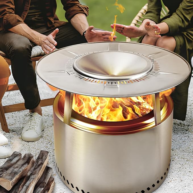 HGD 20" Smokeless Firepit with Heat Deflector, Stainless Steel Wood Burning Fire Pit for Friends & Family Gatherings, Secondary Combustion Outdoor Patio Stove for Garden BBQ & Bonfire
