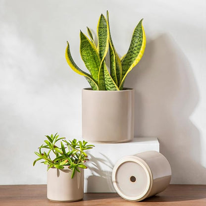 vancasso Ceramic Plant Pots, 4.25+5.25+6.25 Inch Planter Pot with Drainage Hole, Flower Pots for Indoor Outdoor Plants, Set of 3, Grey