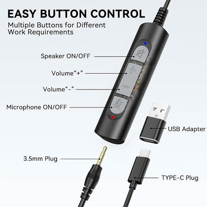 Wantek Headset with Microphone for PC Wired Headphones