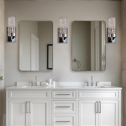 ANDY STAR Chrome Mirror for Bathroom, 22"x30"Metal Frame Wall Mirror, Rectangular Stainless Steel Rounded Corner Mirror with 1" Deep Set Design Hangs Horizontal Or Vertical