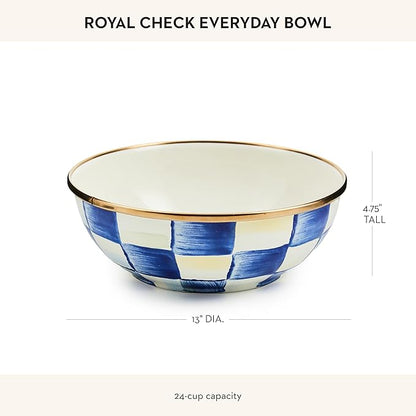 MACKENZIE-CHILDS Enamel Everyday Bowl, Serving Bowl for Entertaining, Extra Small, Blue-and-White Royal Check
