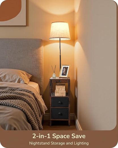 EDISHINE Floor Lamps for Living Room, 3000K-6500K Dimmable Floor Lamp with Table, USB-A+Type-C Charging Port, Table with Lamp Attached for Bedroom, Den, Office, Fire-Burned Wood Color